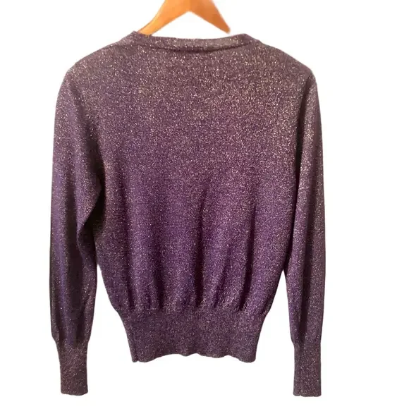 MCM Purple and Gold Sparkle Women's Cardigan US size 6 Made in Italy Wool Blend - Picture 5 of 16